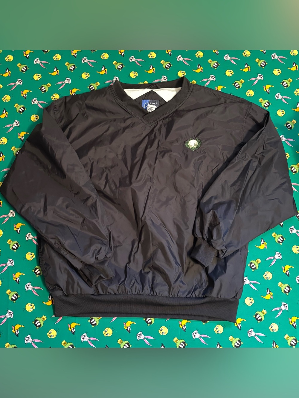 Port and Company Black V-Neck Pullover with Green Logo